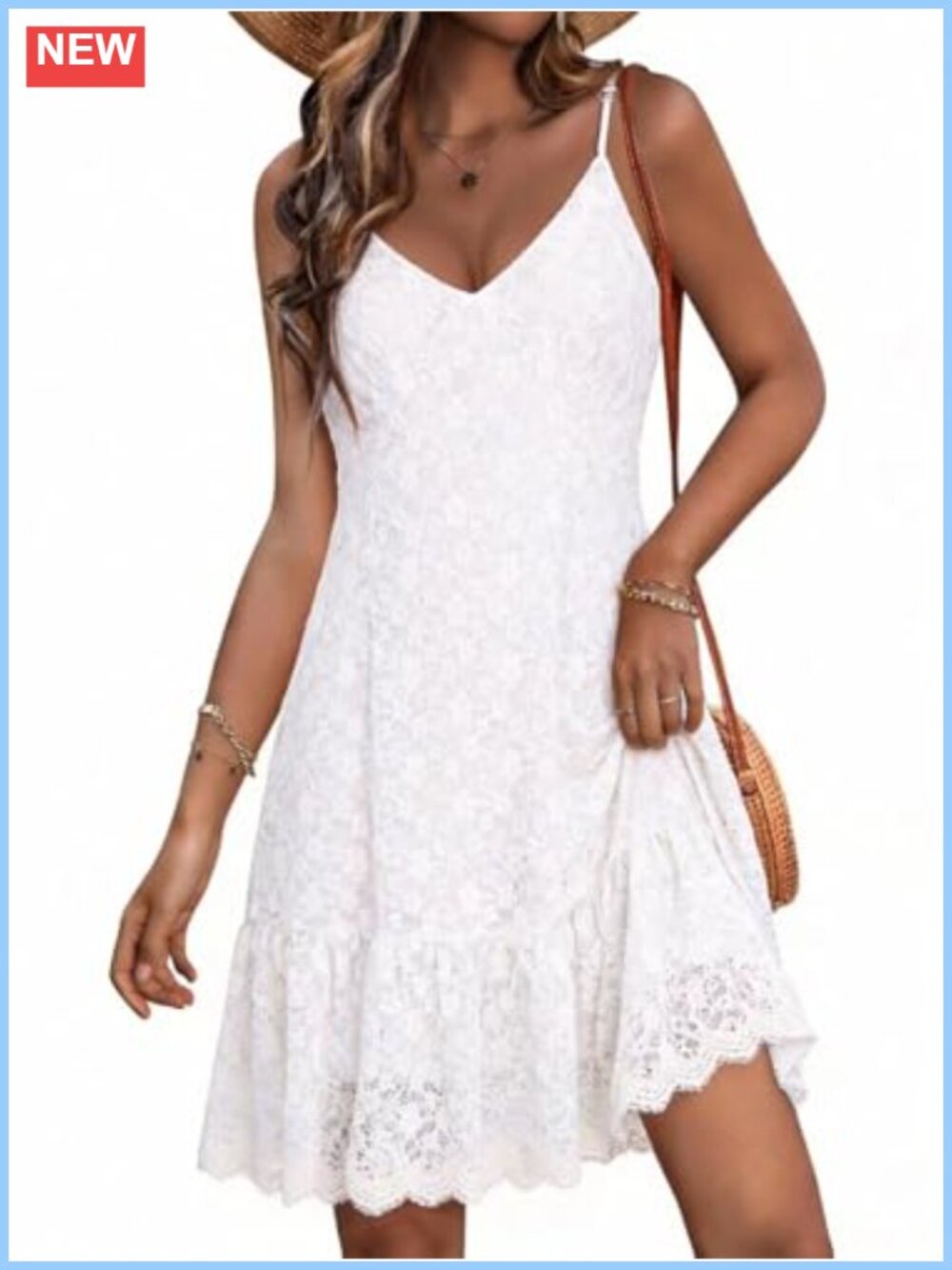 Women's Lace Floral V Neck Cami Dress, Sleeveless Swing Sundress